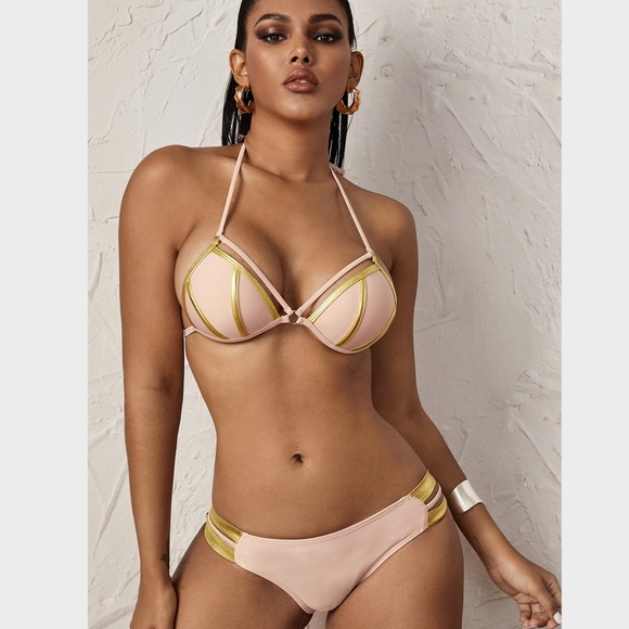 Rouge! Other - Strappy Light Pink and Gold Swimsuit